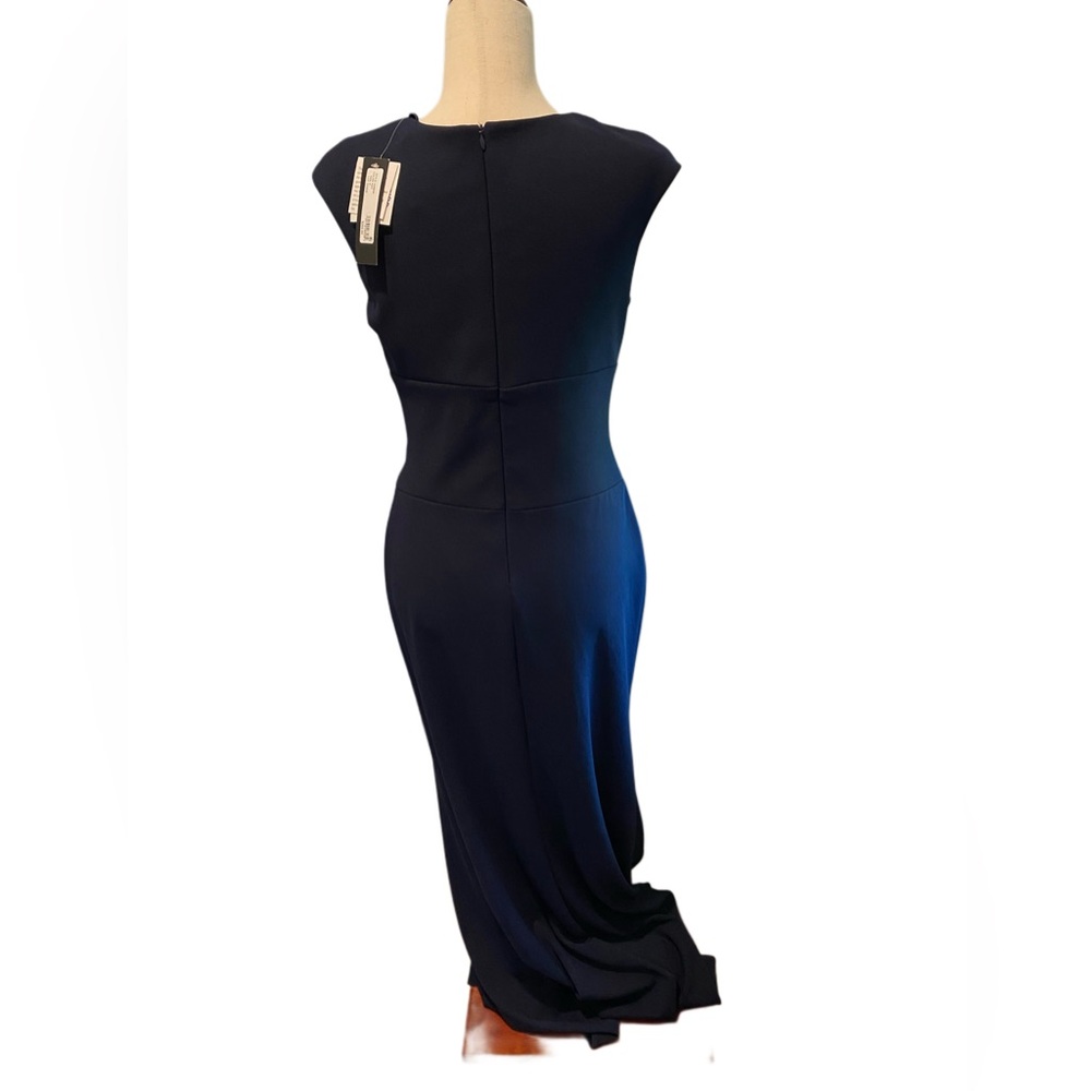 Betsy & Adam Women's Blue V-Neck Lined Ruffle-Front Scuba Crepe Dress Size 4 - Picture 7 of 10